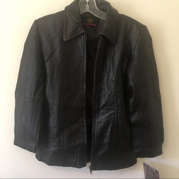 {Carlos Rimini} NWT Black Leather Jacket - Size M - Picture 8 of 8